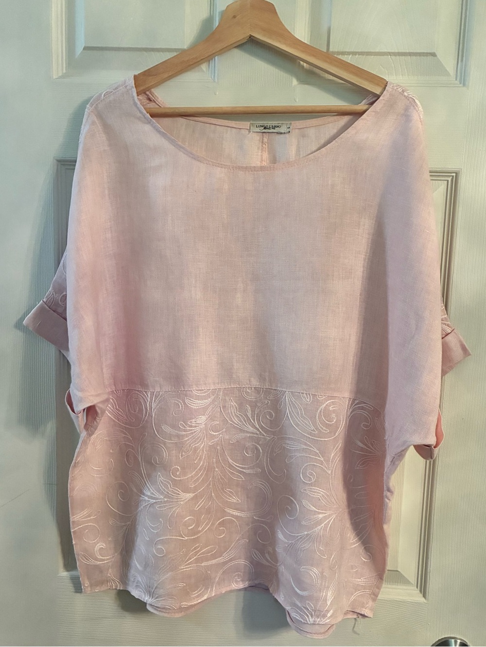 Light Pink Embroidered Linen Oversized Women's Top